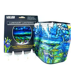 4 NEW Modgy Luminary Lanterns Water Activated LED Candles W/Batts Tiffany Art